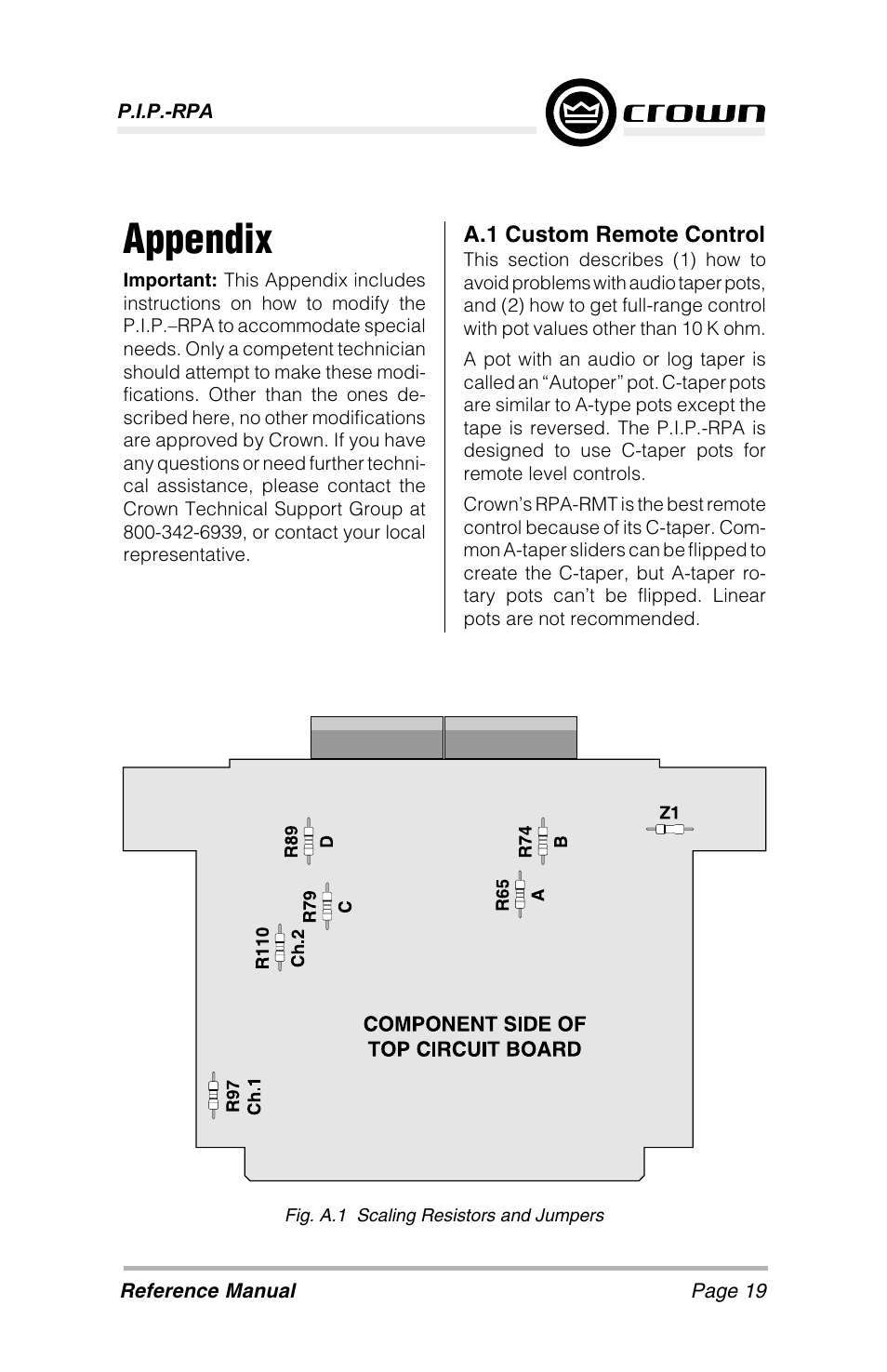 Appendix | Crown Audio P.I.P-RPA User Manual | Page 19 / 22