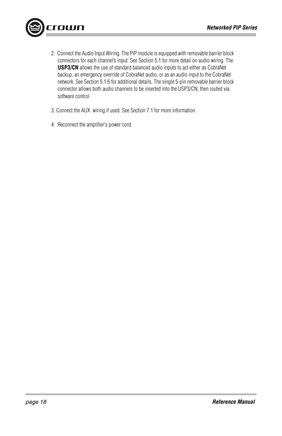 Crown Audio PIP-Lite Module User Manual | Page 18 / 68
