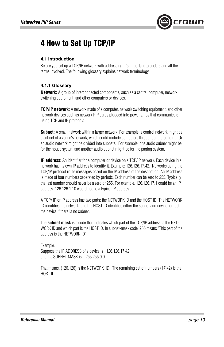 4 how to set up tcp/ip | Crown Audio PIP-Lite Module User Manual | Page 19 / 68