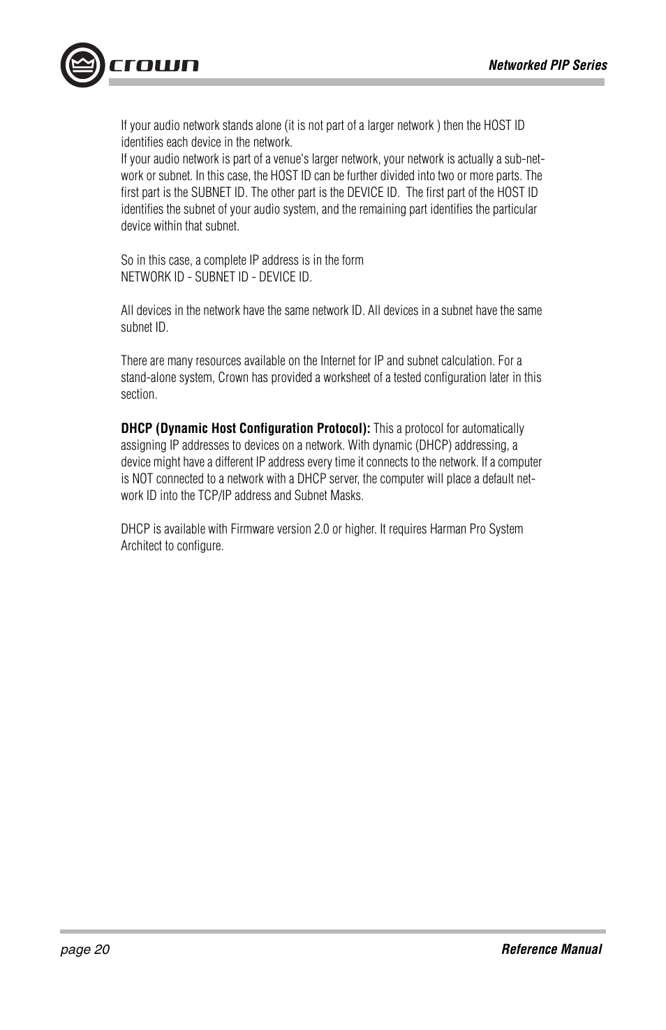 Crown Audio PIP-Lite Module User Manual | Page 20 / 68