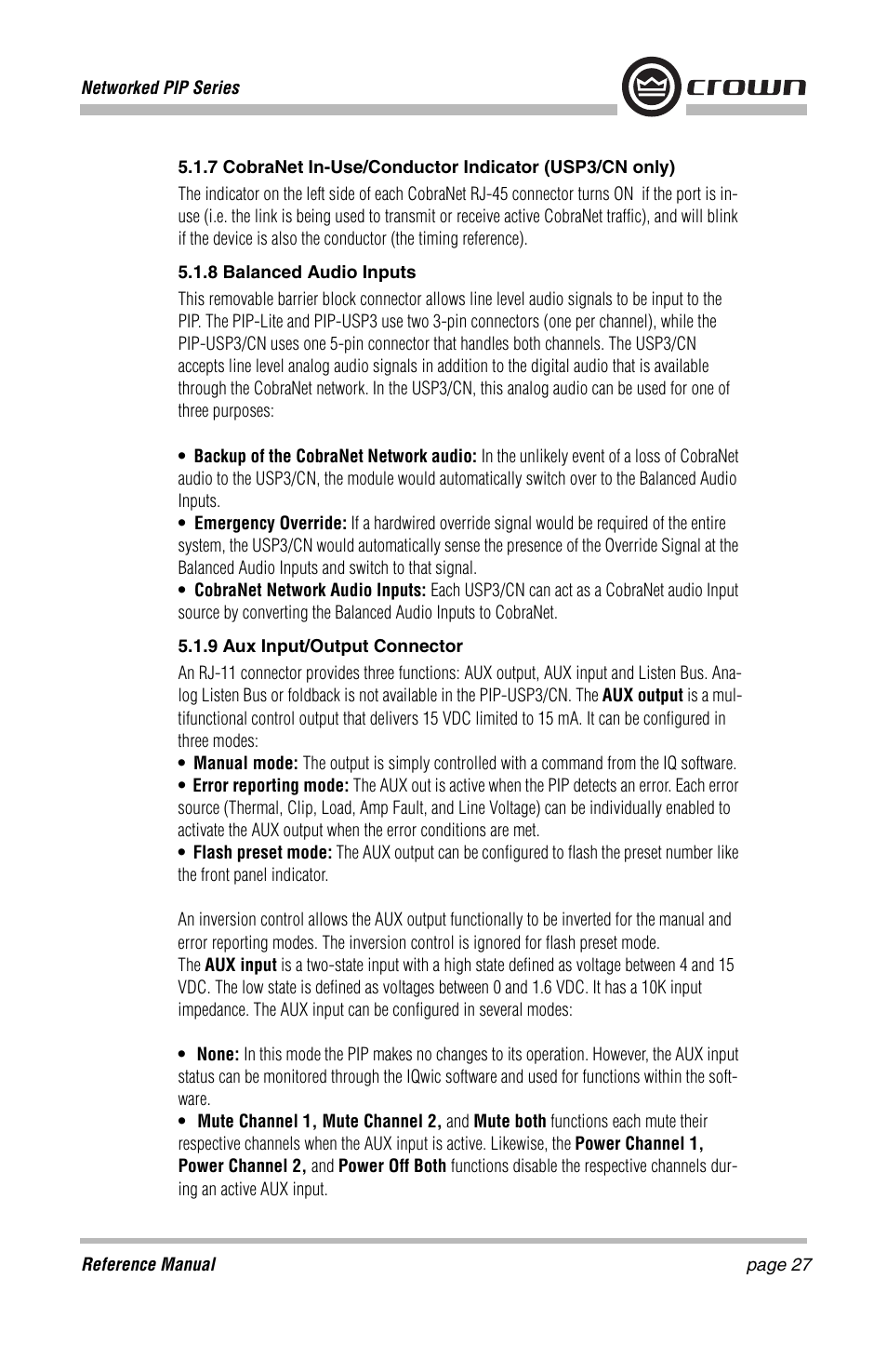 Crown Audio PIP-Lite Module User Manual | Page 27 / 68