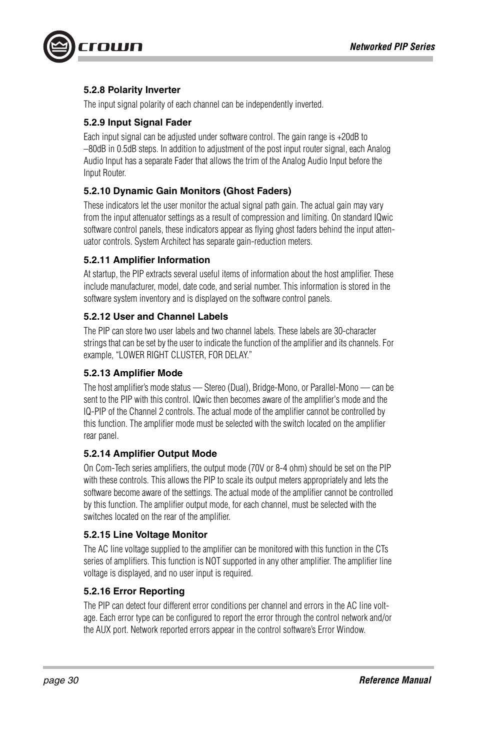 Crown Audio PIP-Lite Module User Manual | Page 30 / 68