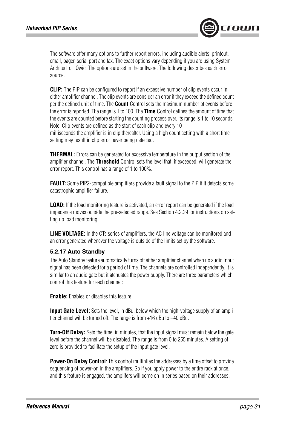 Crown Audio PIP-Lite Module User Manual | Page 31 / 68