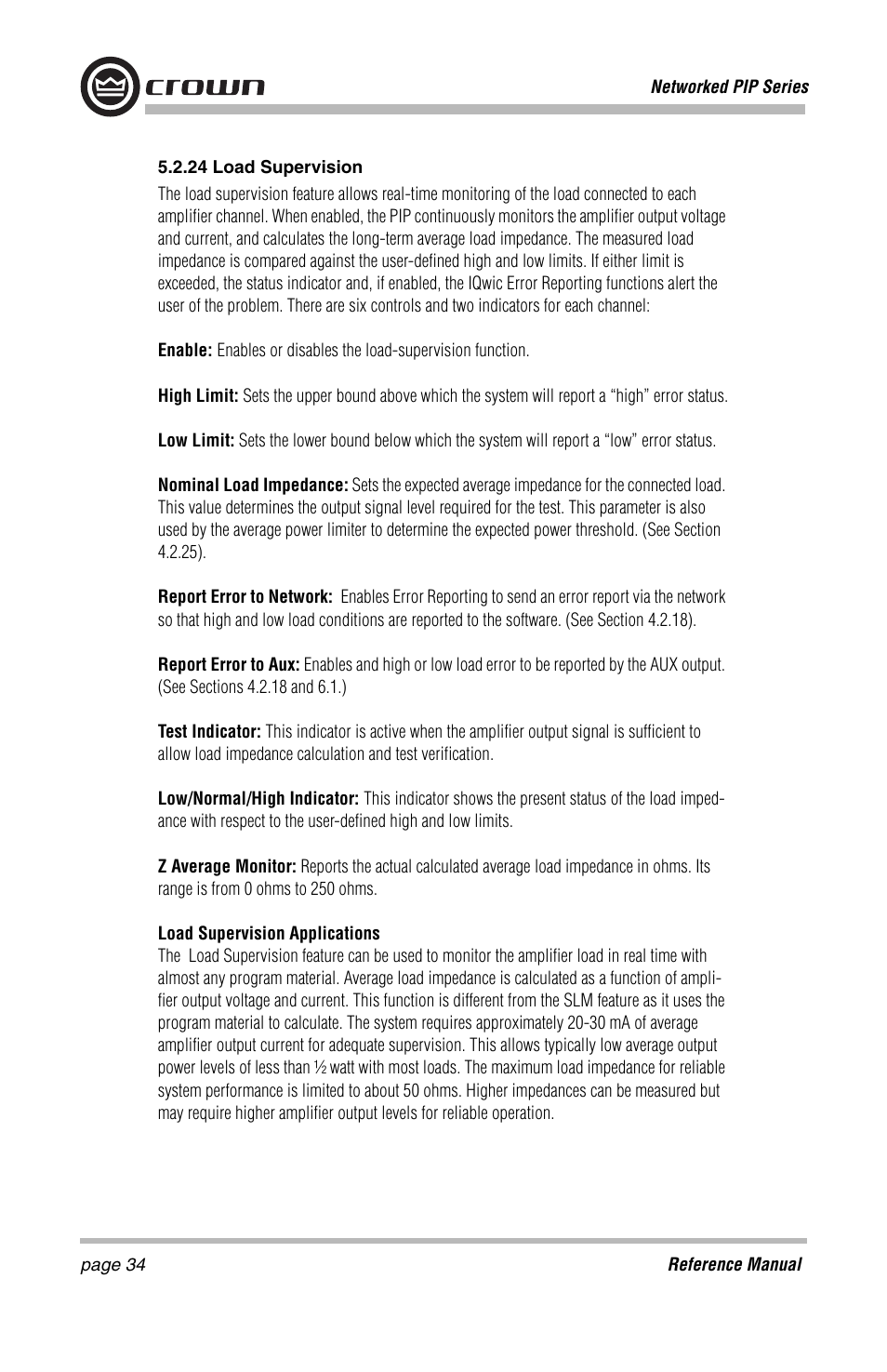 Crown Audio PIP-Lite Module User Manual | Page 34 / 68