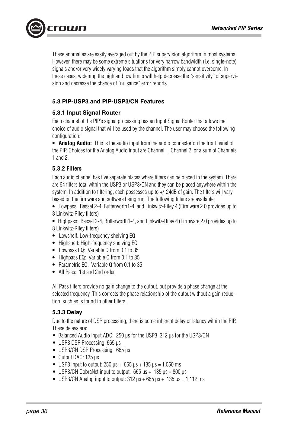 Crown Audio PIP-Lite Module User Manual | Page 36 / 68