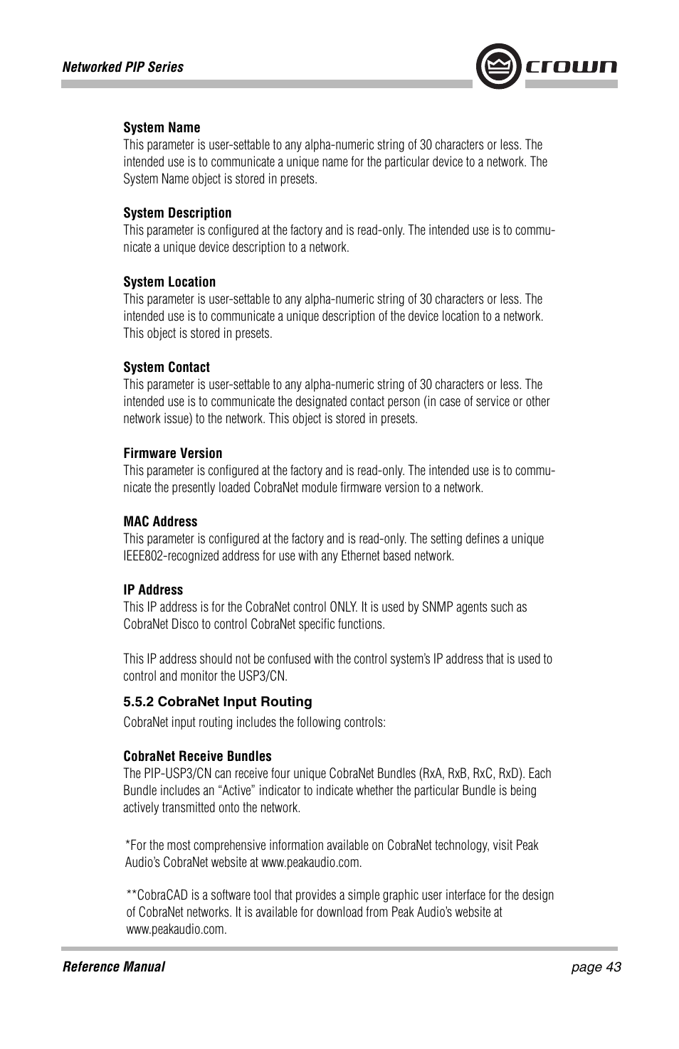 Crown Audio PIP-Lite Module User Manual | Page 43 / 68