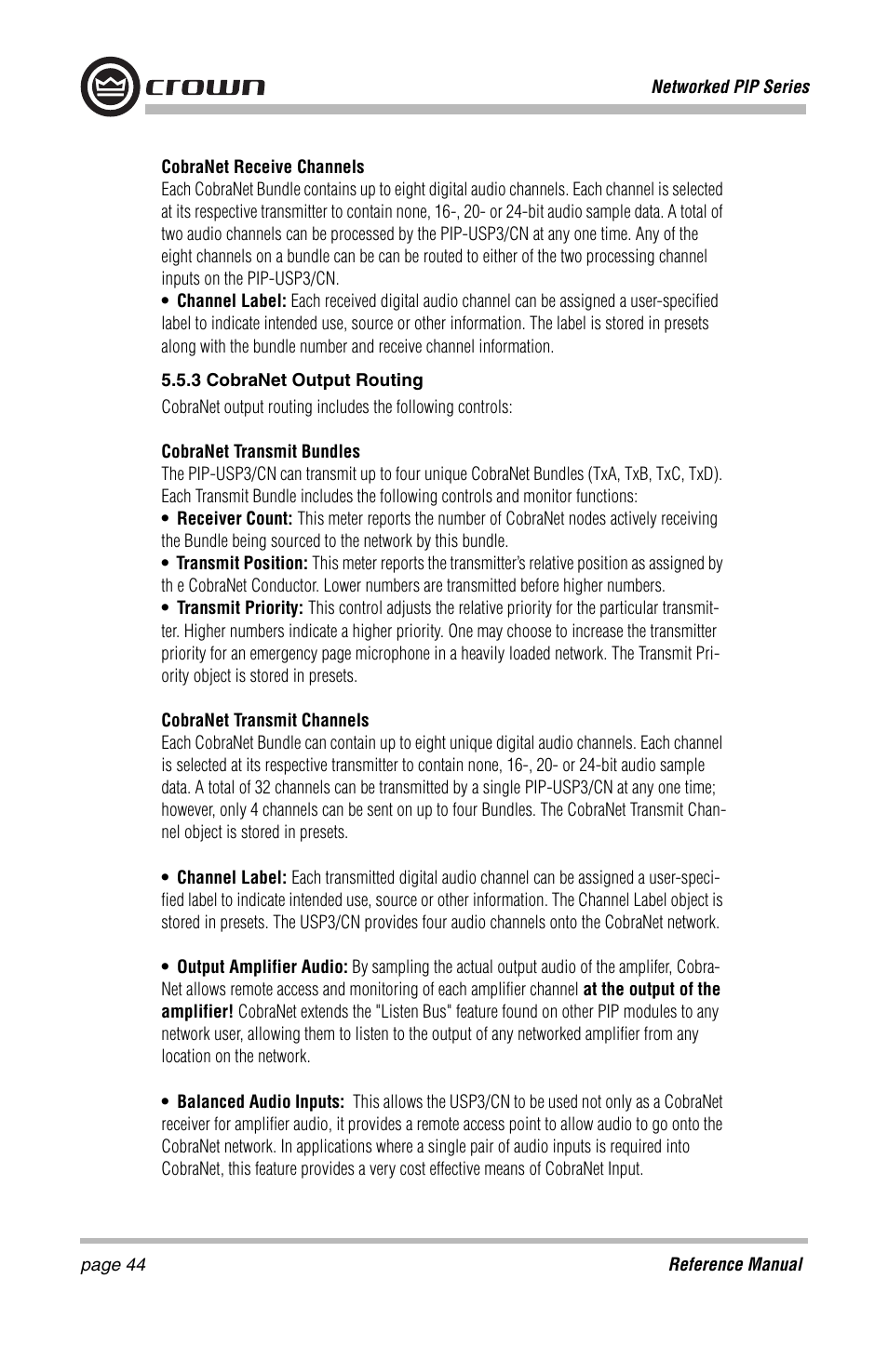 Crown Audio PIP-Lite Module User Manual | Page 44 / 68