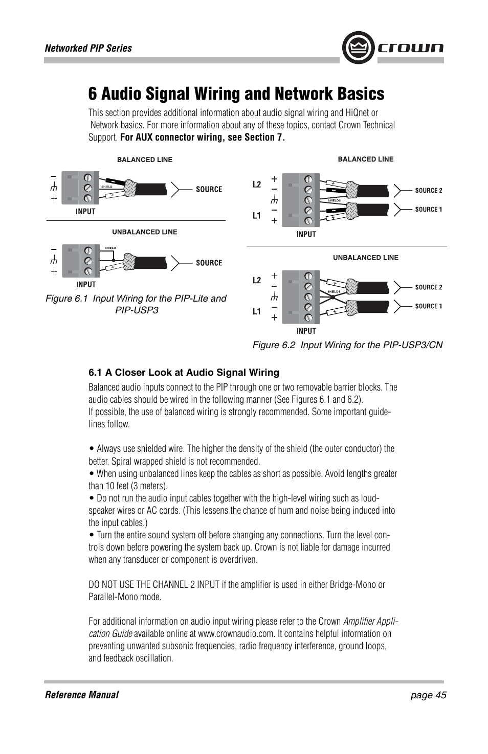 6 audio signal wiring and network basics | Crown Audio PIP-Lite Module User Manual | Page 45 / 68