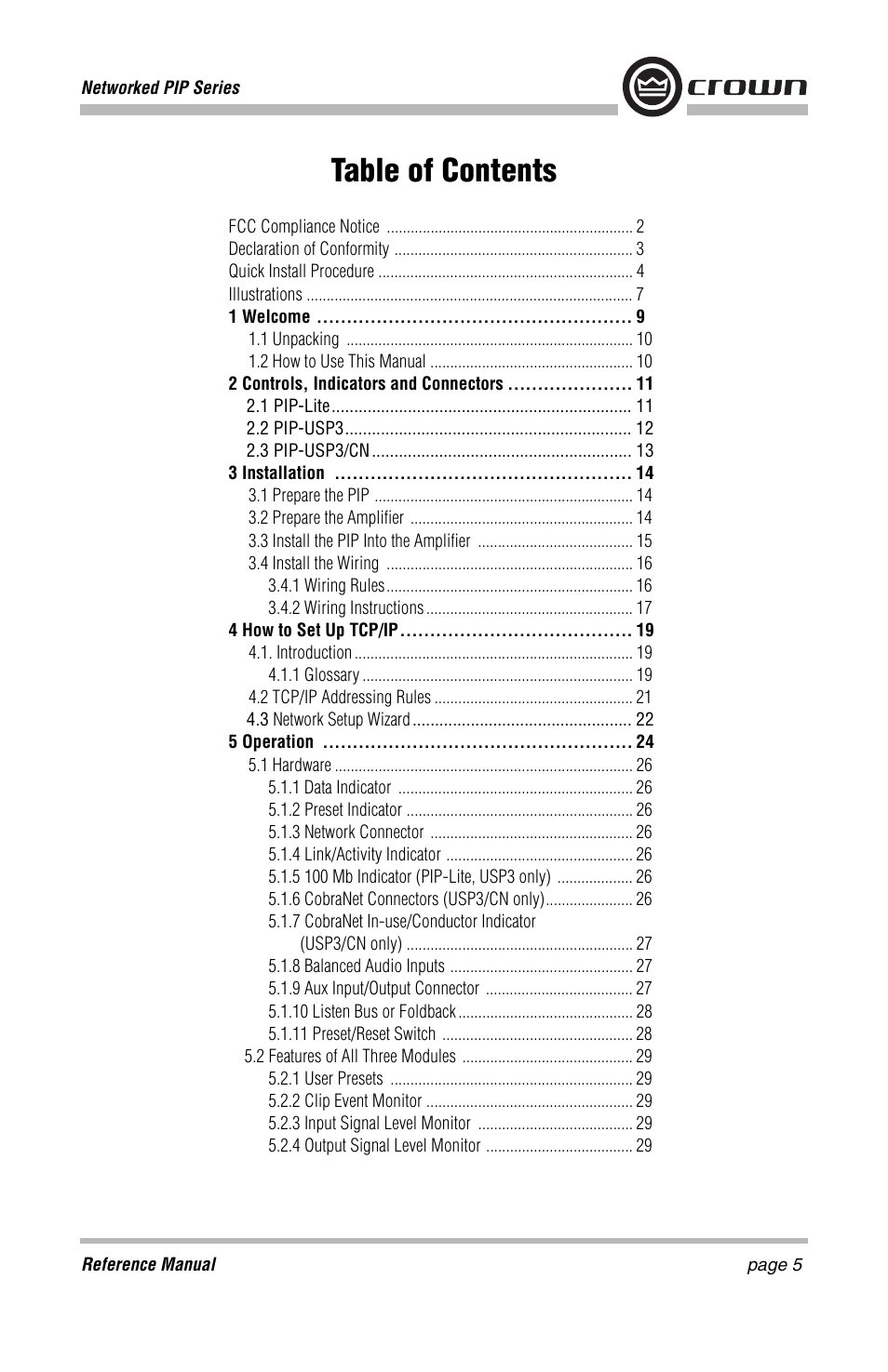 Crown Audio PIP-Lite Module User Manual | Page 5 / 68