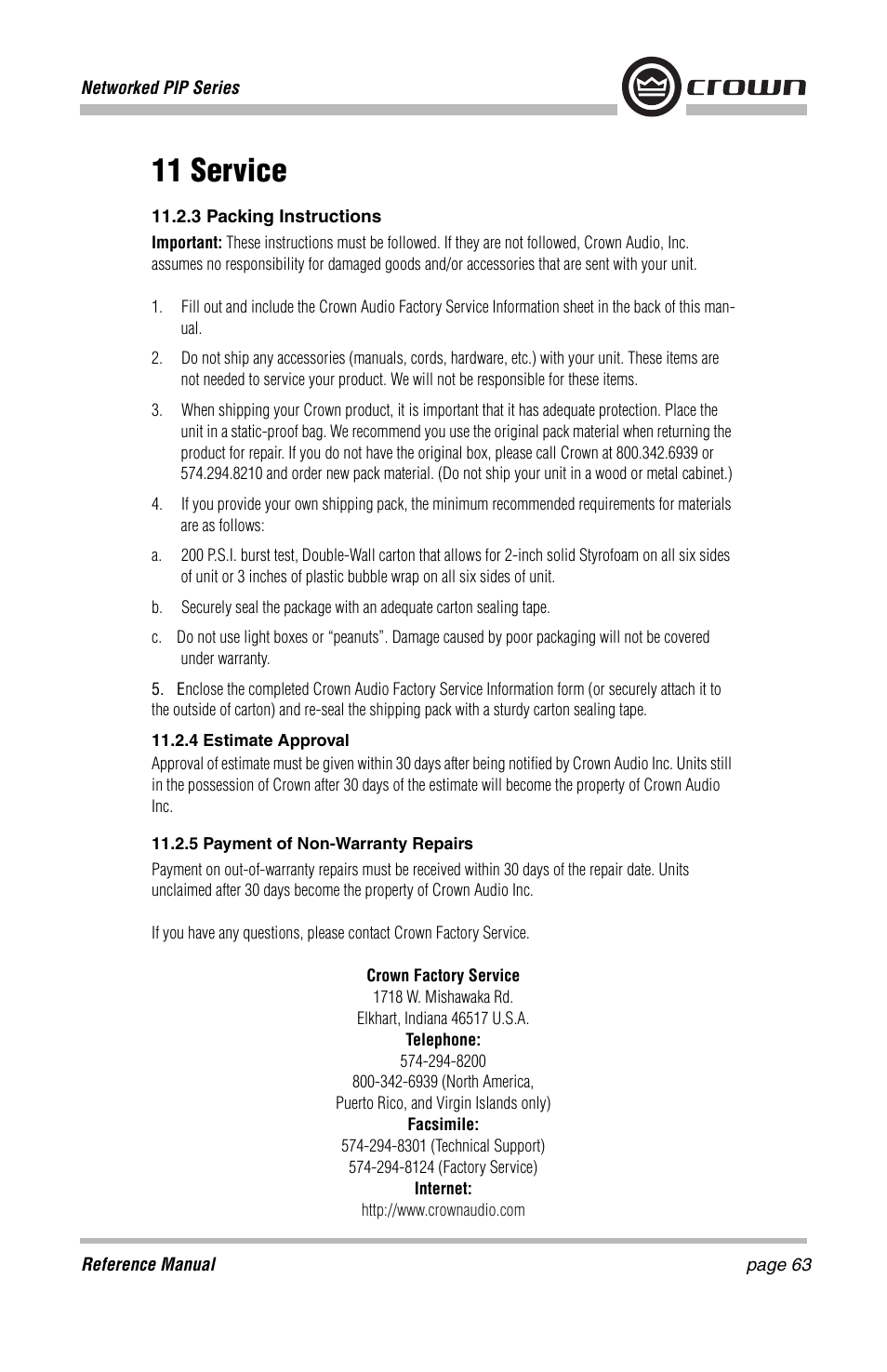 11 service | Crown Audio PIP-Lite Module User Manual | Page 63 / 68