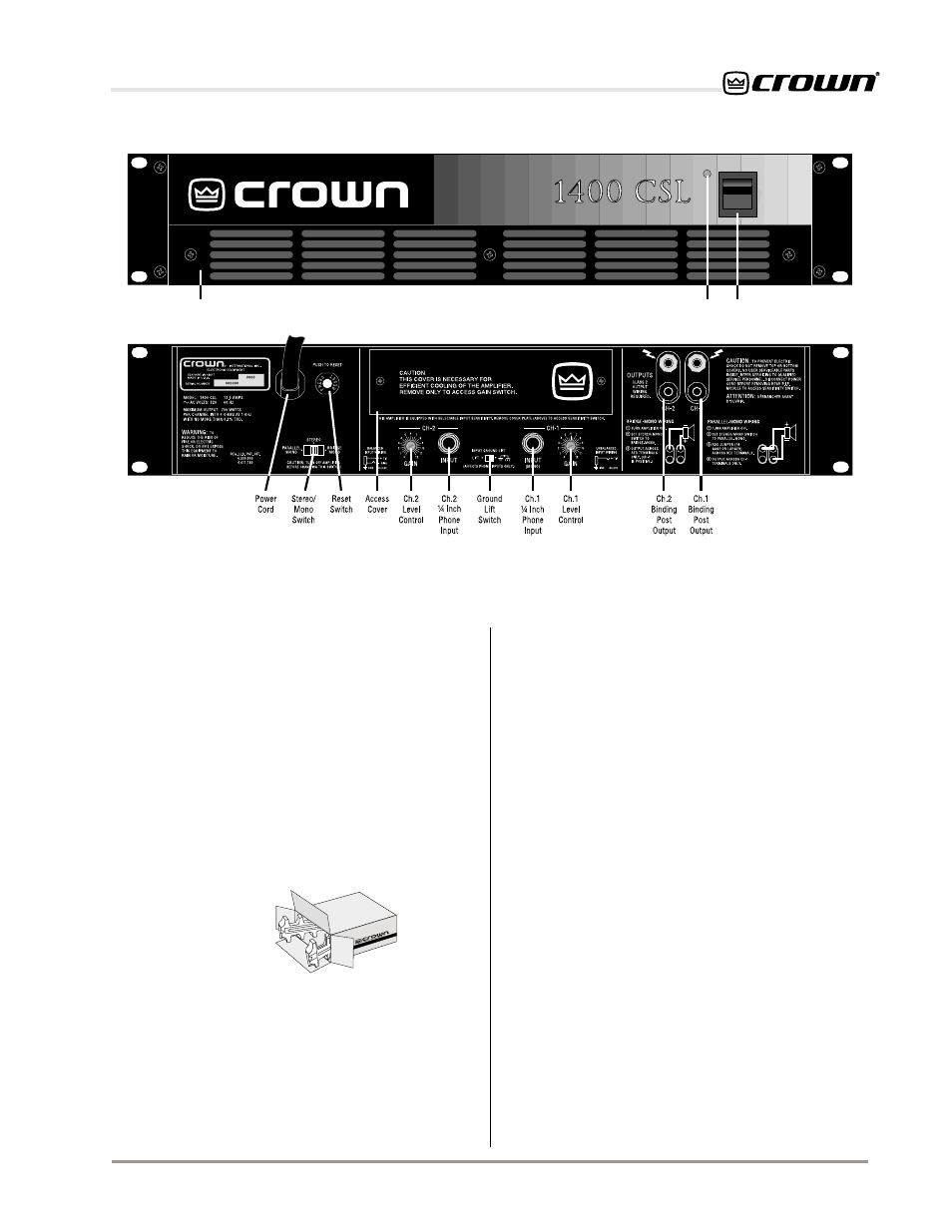 1 welcome, 1 unpacking, 2 features | Crown Audio CSL 1400 User Manual | Page 6 / 18