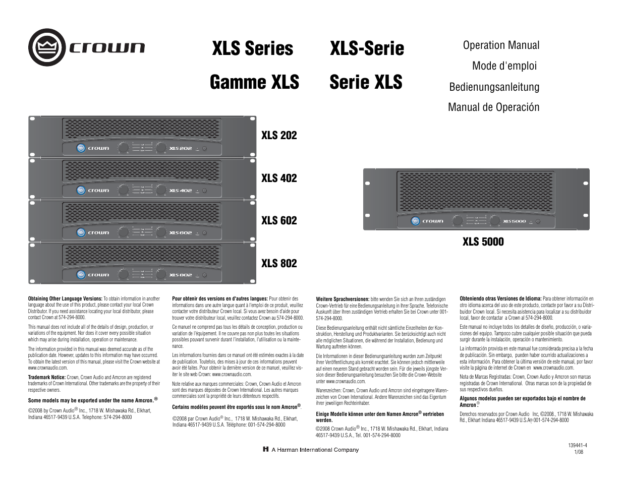 Crown Audio XLS Series User Manual | 40 pages