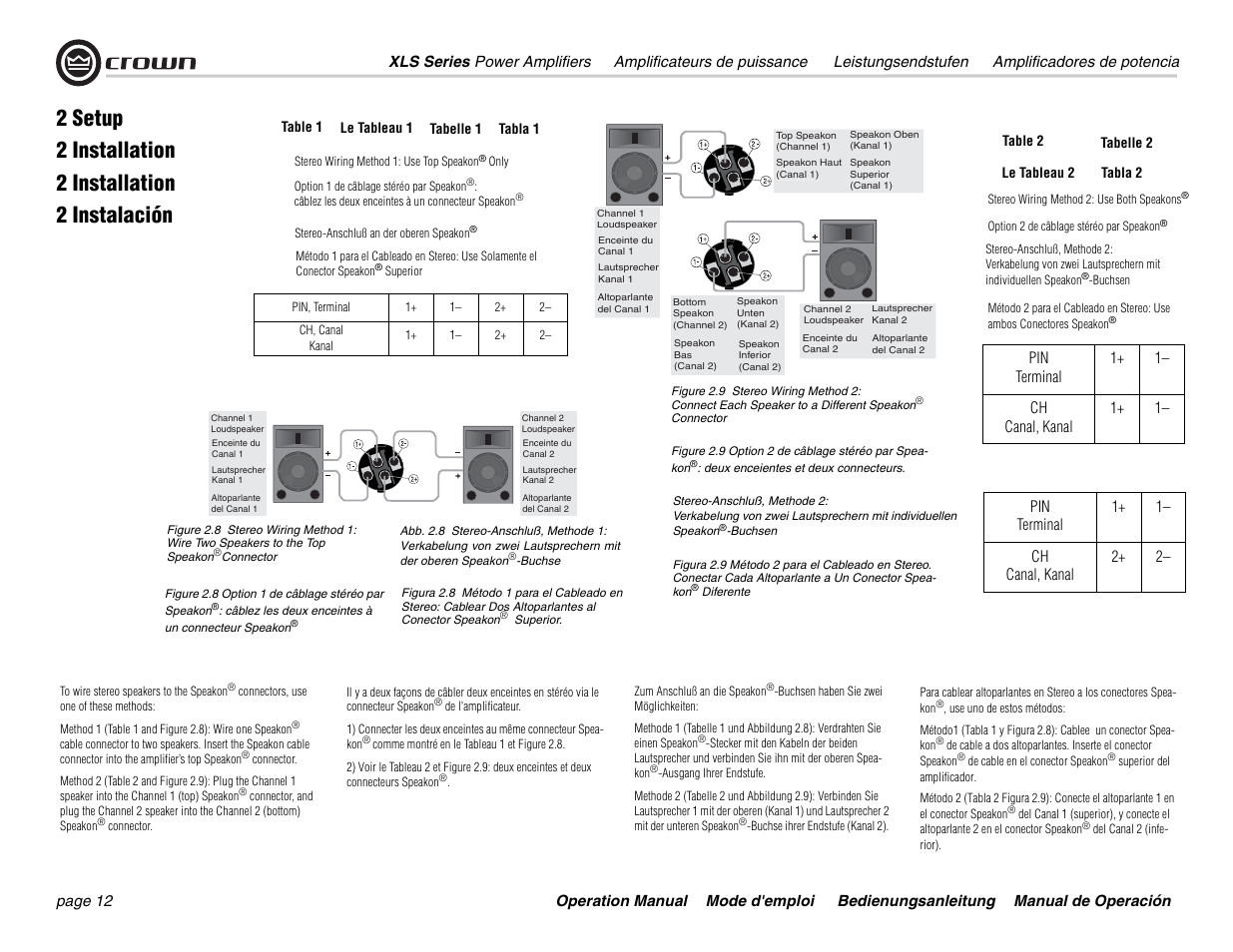 2 setup, 2 installation, 2 installation 2 instalación | Crown Audio XLS Series User Manual | Page 12 / 40