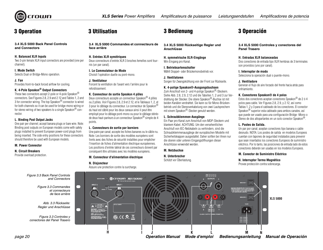 3 operation 3 utilisation 3 bedienung 3 operación | Crown Audio XLS Series User Manual | Page 20 / 40