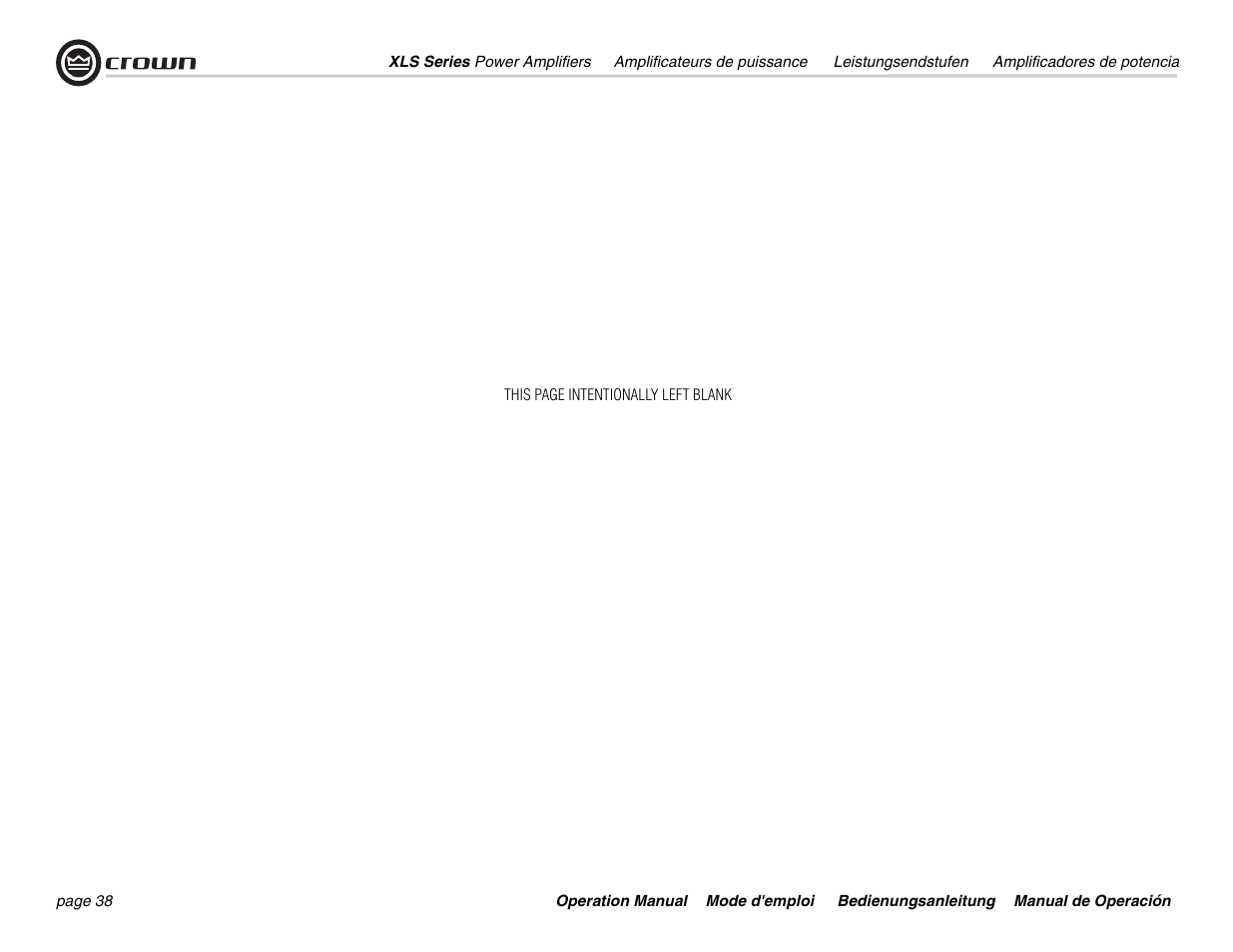 Crown Audio XLS Series User Manual | Page 38 / 40
