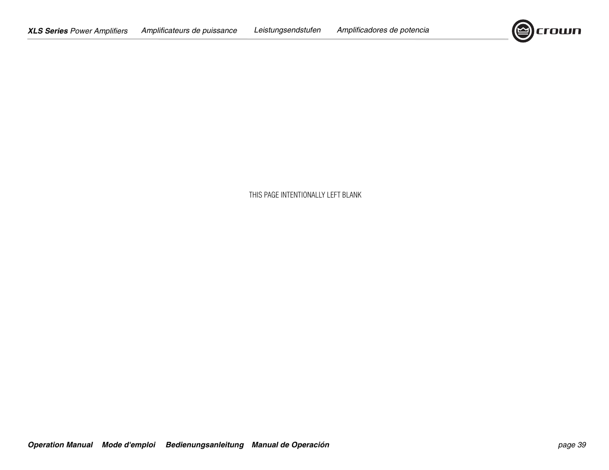 Crown Audio XLS Series User Manual | Page 39 / 40