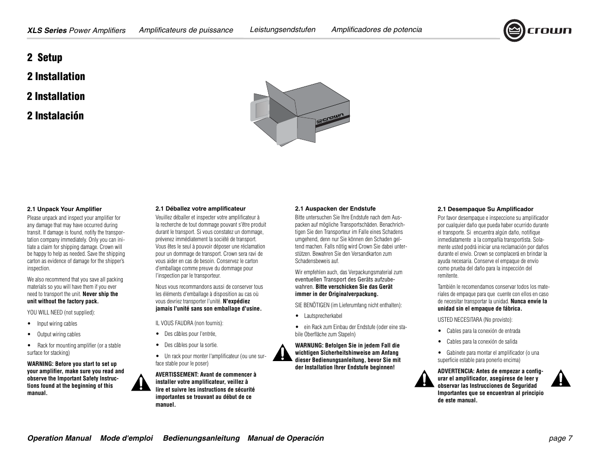 Crown Audio XLS Series User Manual | Page 7 / 40