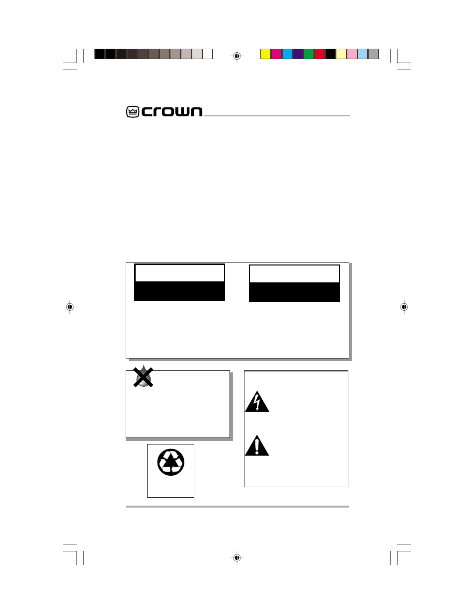 A v i s, Warning, Crown audio division technical support group | Watch for these symbols | Crown Audio RSVP User Manual | Page 2 / 19