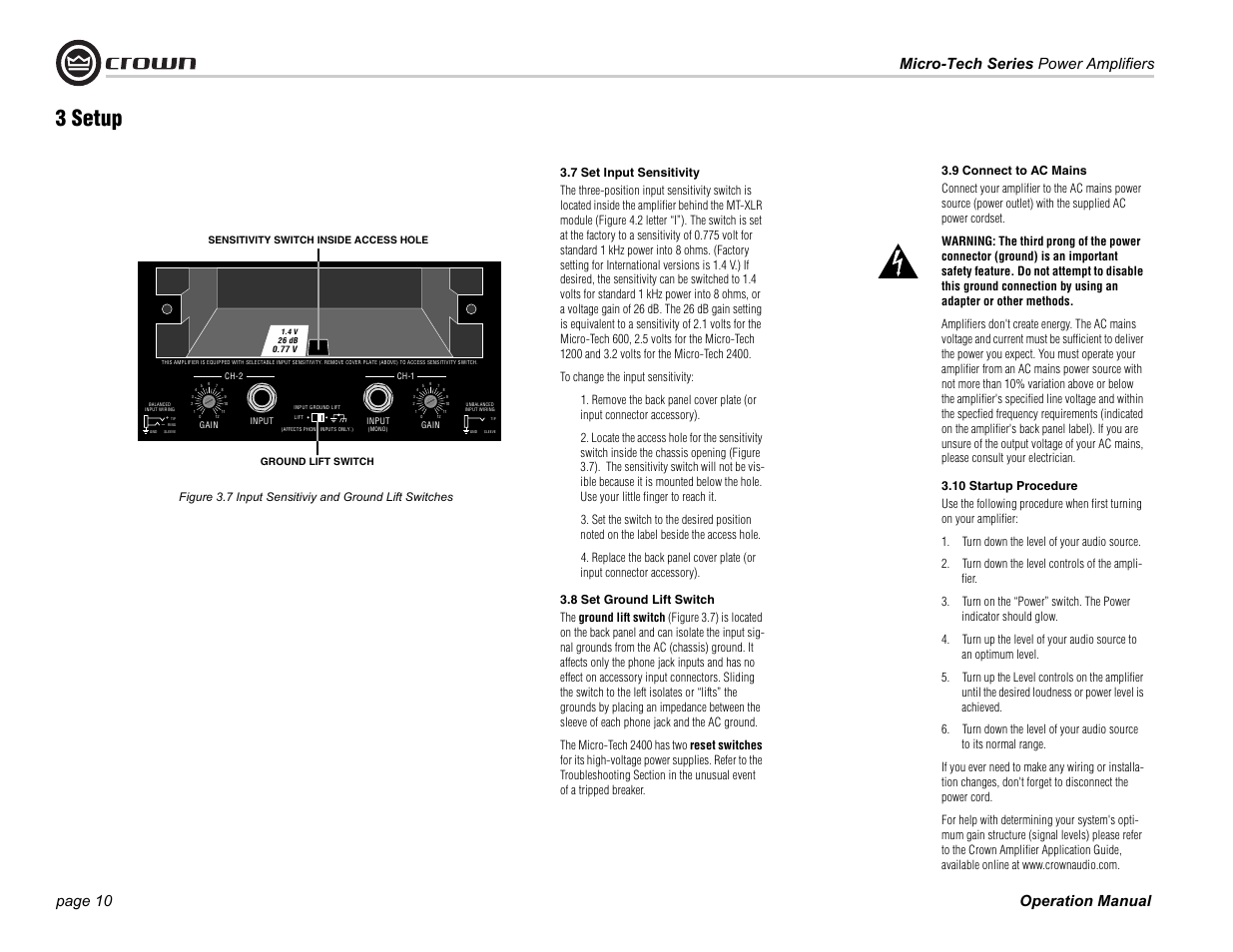3 setup | Crown Audio Micro-Tech Series User Manual | Page 10 / 28
