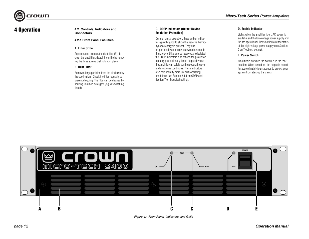 4 operation | Crown Audio Micro-Tech Series User Manual | Page 12 / 28