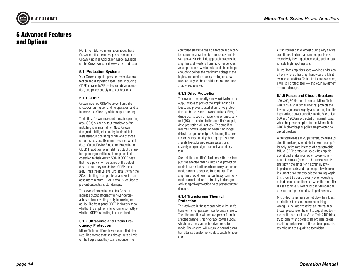 5 advanced features and options | Crown Audio Micro-Tech Series User Manual | Page 14 / 28