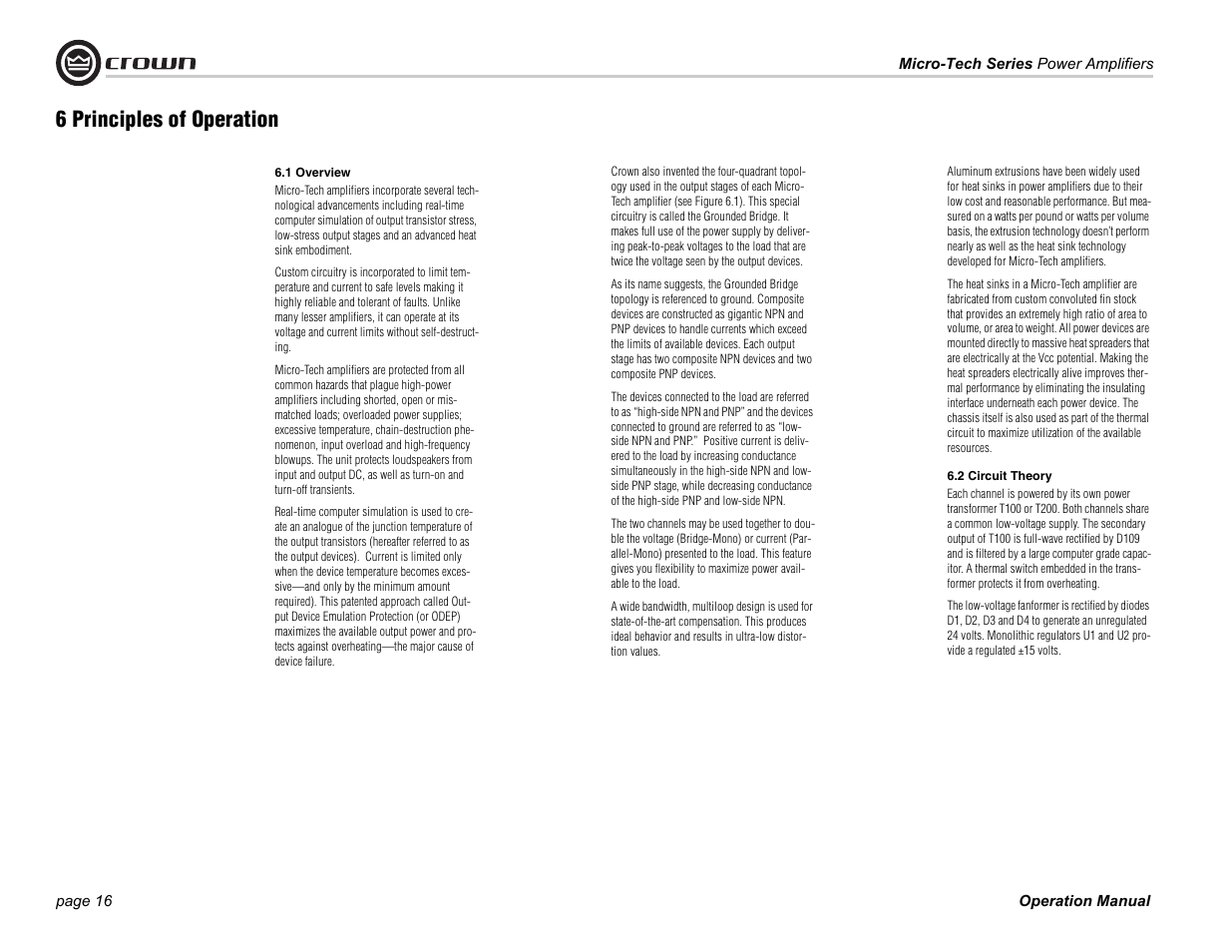 6 principles of operation | Crown Audio Micro-Tech Series User Manual | Page 16 / 28