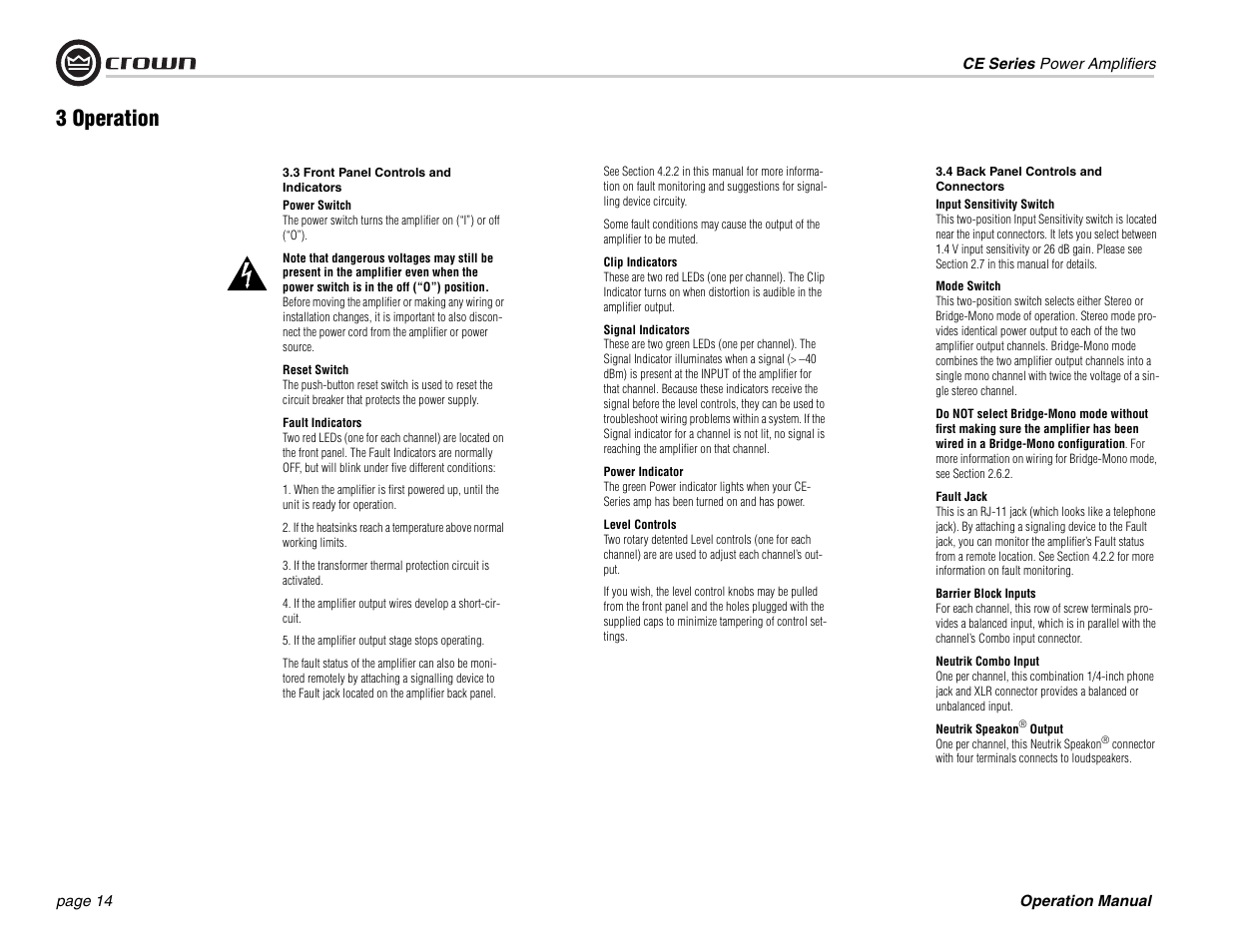 3 operation | Crown Audio CE 1000 & 2000 User Manual | Page 14 / 28