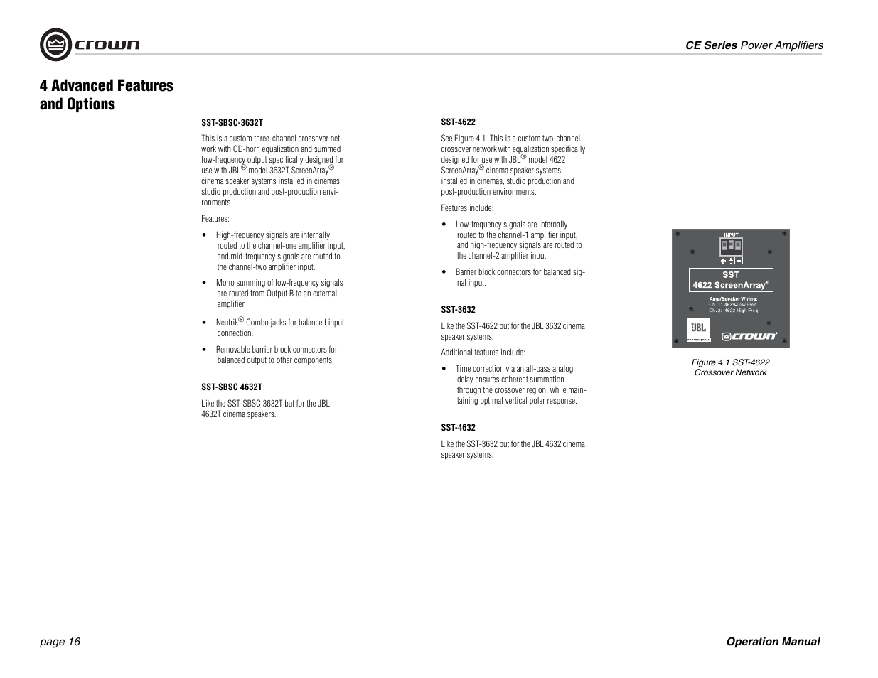 4 advanced features and options | Crown Audio CE 1000 & 2000 User Manual | Page 16 / 28
