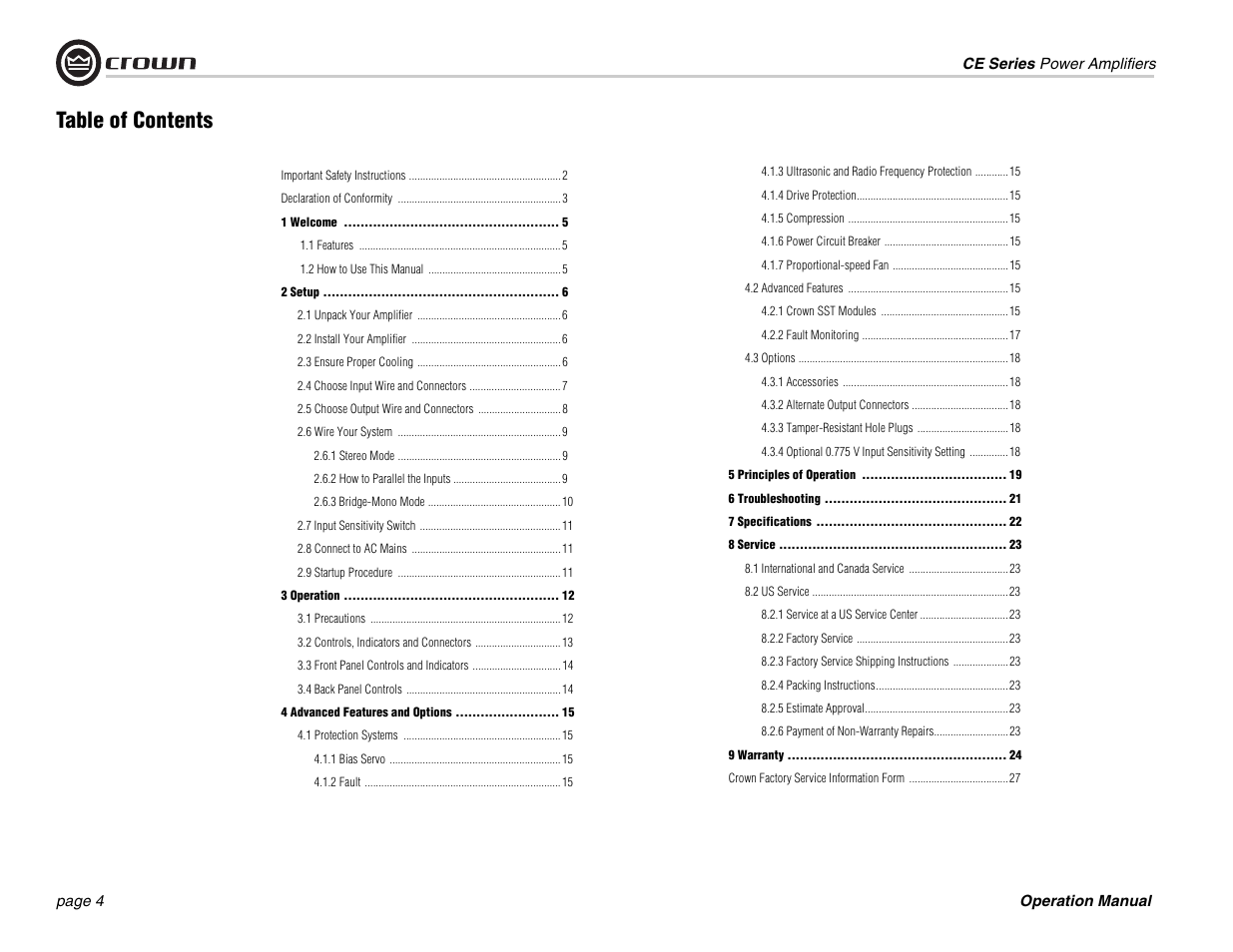 Crown Audio CE 1000 & 2000 User Manual | Page 4 / 28