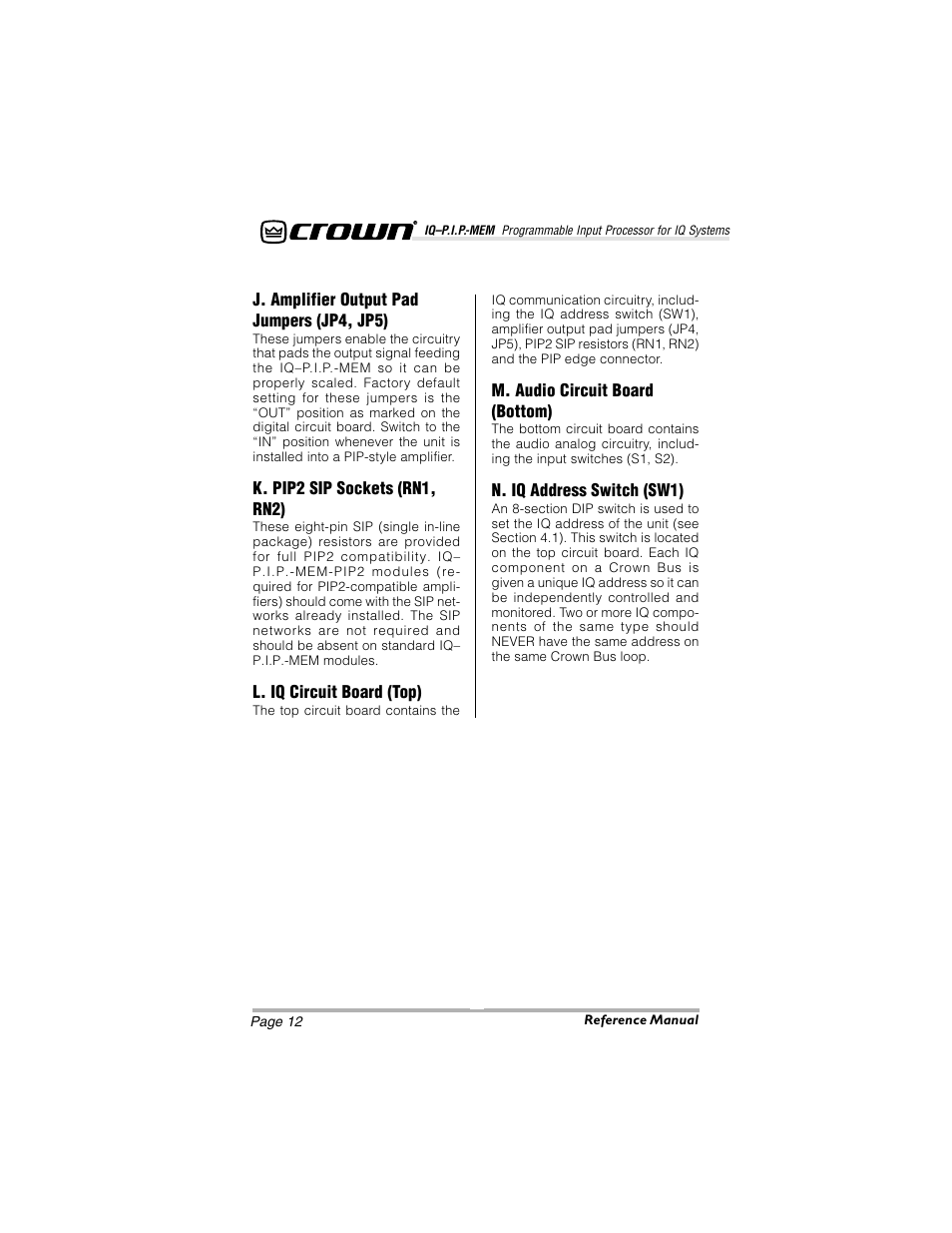 Crown Audio IQ-P.I.P.-MEM User Manual | Page 12 / 37