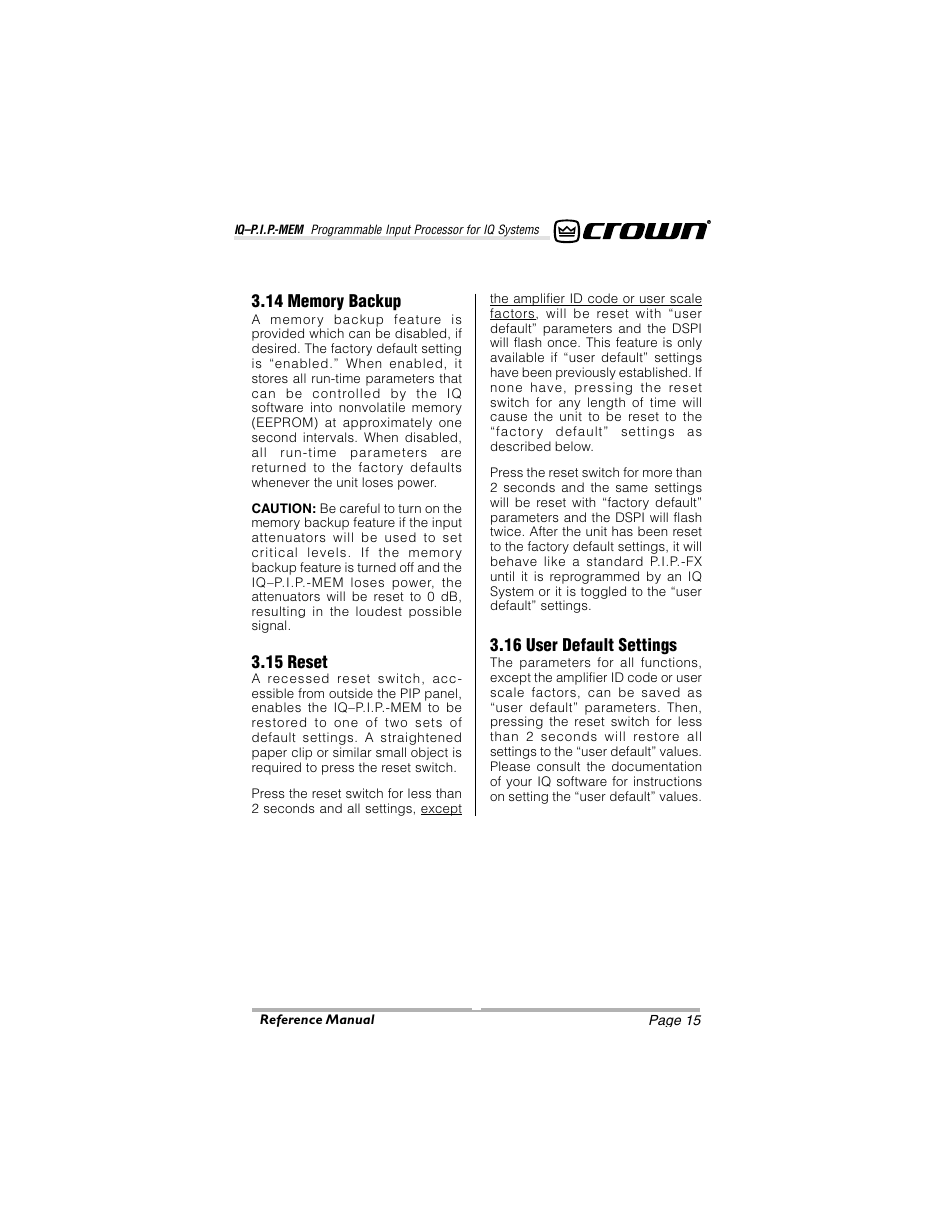 Crown Audio IQ-P.I.P.-MEM User Manual | Page 15 / 37