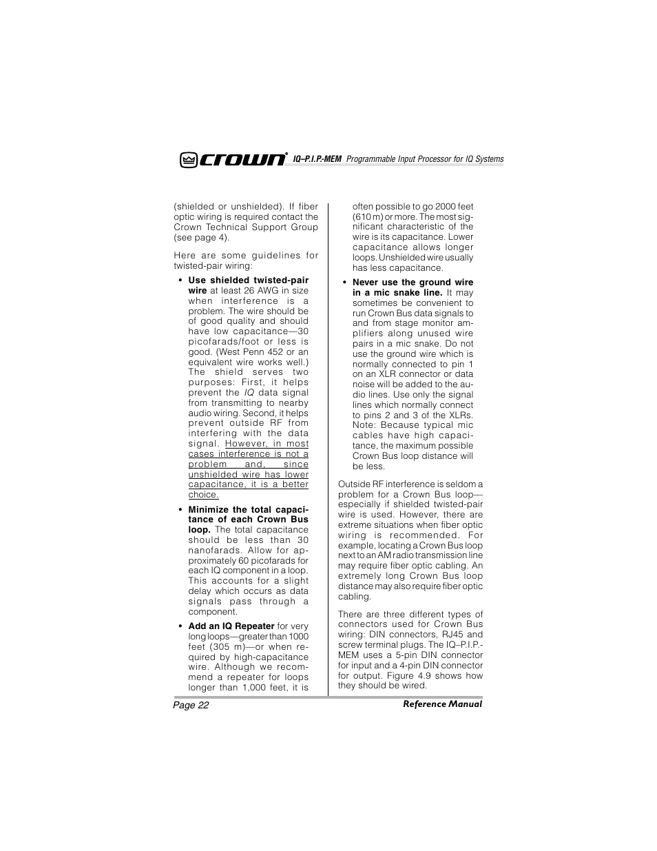 Crown Audio IQ-P.I.P.-MEM User Manual | Page 22 / 37