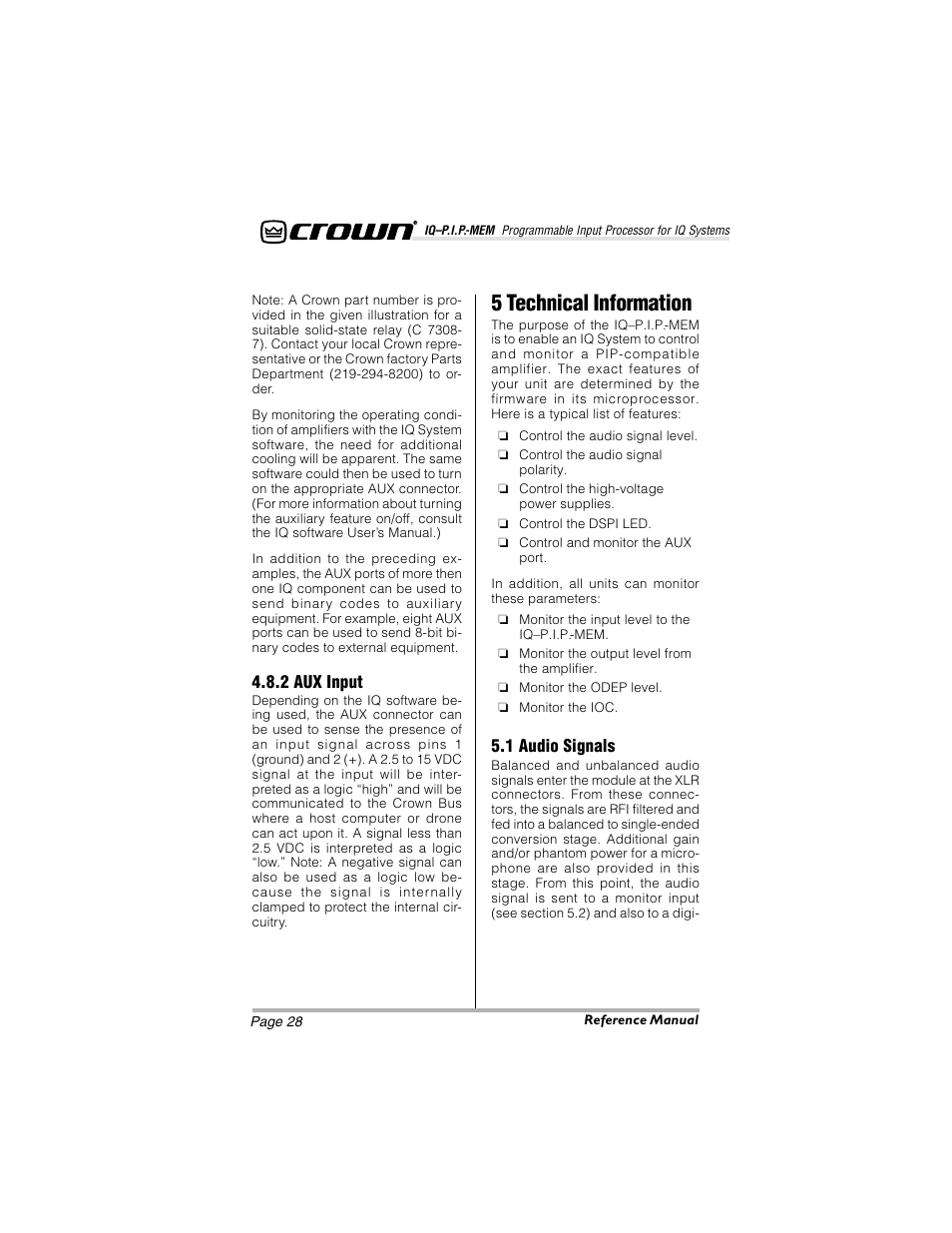 5 technical information | Crown Audio IQ-P.I.P.-MEM User Manual | Page 28 / 37
