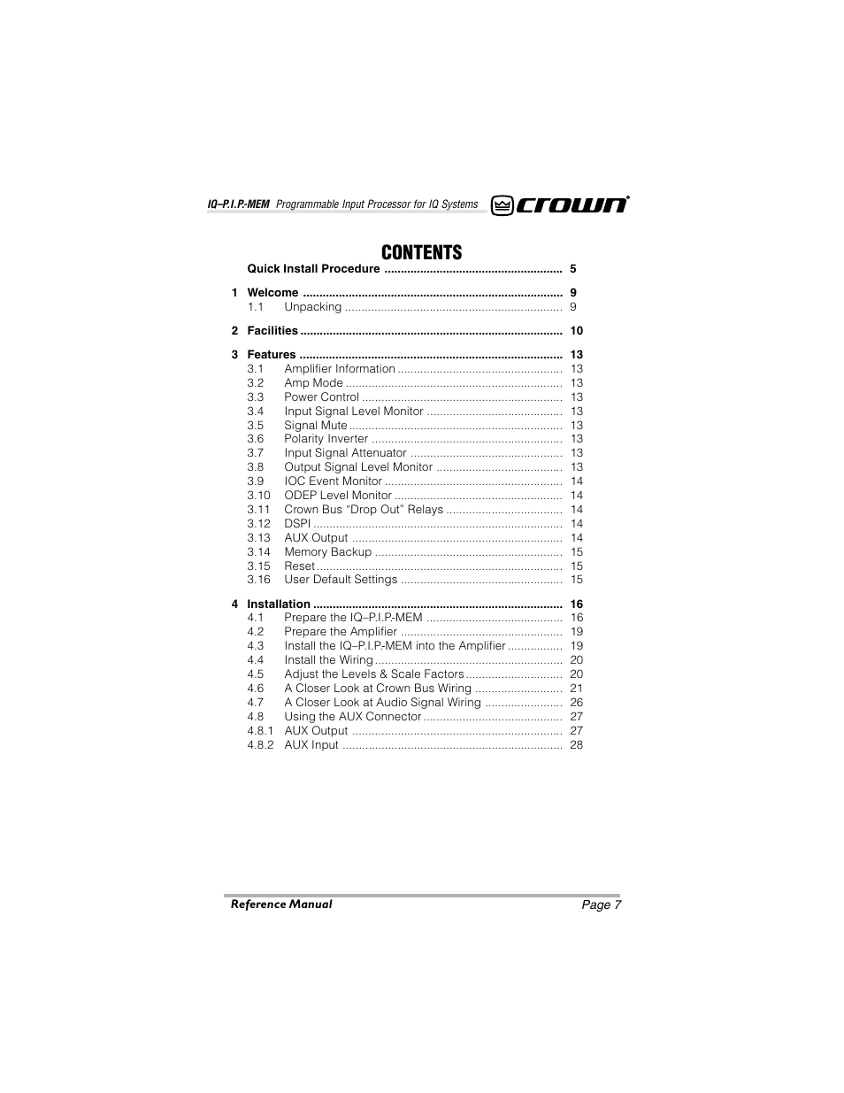 Crown Audio IQ-P.I.P.-MEM User Manual | Page 7 / 37