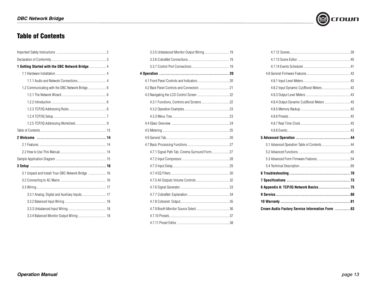Crown Audio DBC Network Bridge User Manual | Page 13 / 84