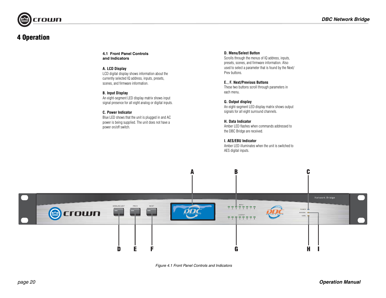 4 operation | Crown Audio DBC Network Bridge User Manual | Page 20 / 84