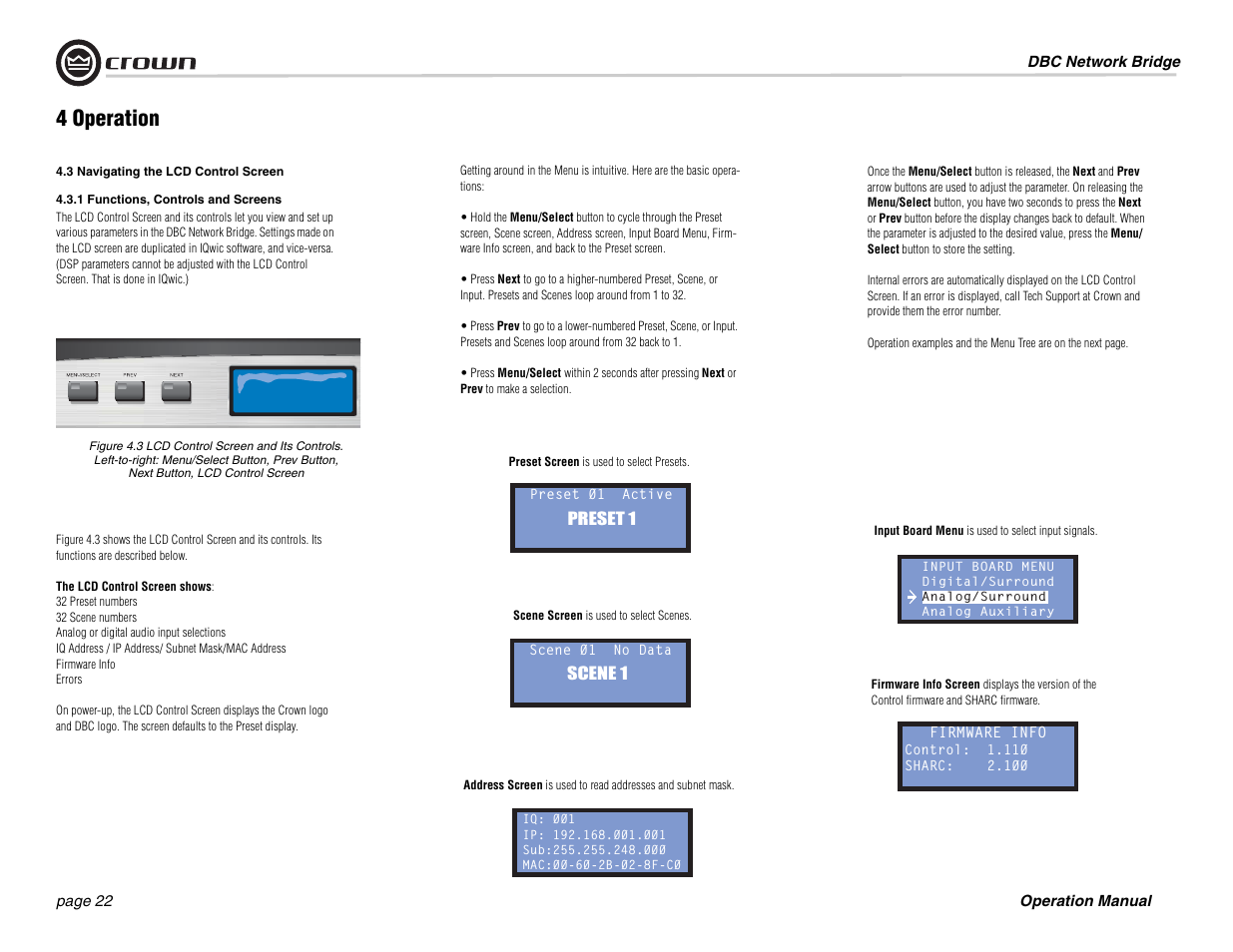 4 operation | Crown Audio DBC Network Bridge User Manual | Page 22 / 84