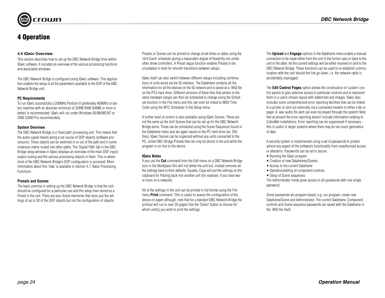 4 operation | Crown Audio DBC Network Bridge User Manual | Page 24 / 84