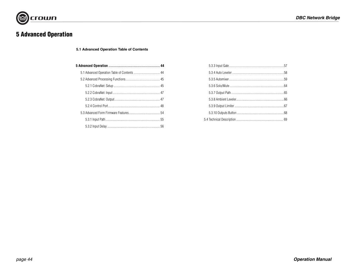 5 advanced operation | Crown Audio DBC Network Bridge User Manual | Page 44 / 84