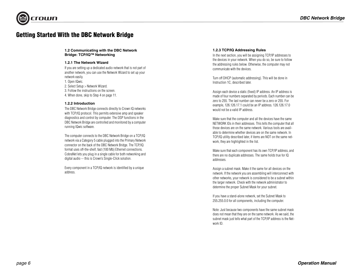 Getting started with the dbc network bridge | Crown Audio DBC Network Bridge User Manual | Page 6 / 84