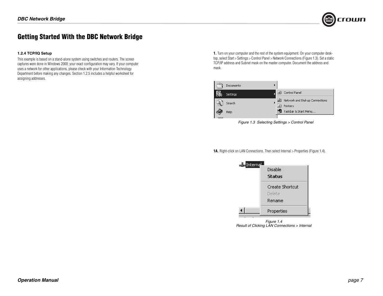 Getting started with the dbc network bridge | Crown Audio DBC Network Bridge User Manual | Page 7 / 84