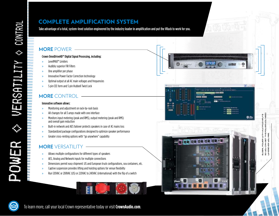 Complete amplification system, More control, More versatility | Crown Audio VRack Complete Amplification System User Manual | Page 2 / 2