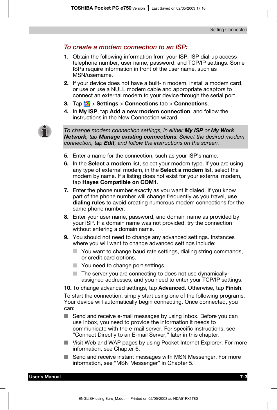 Toshiba Pocket PC e750 User Manual | Page 109 / 215