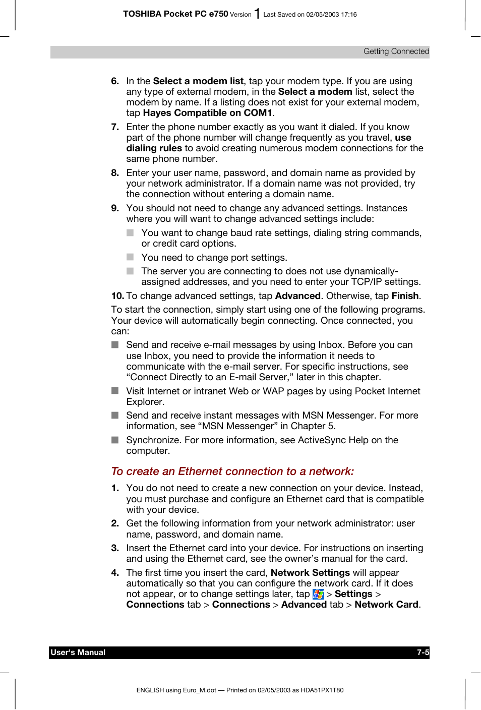 Toshiba Pocket PC e750 User Manual | Page 111 / 215