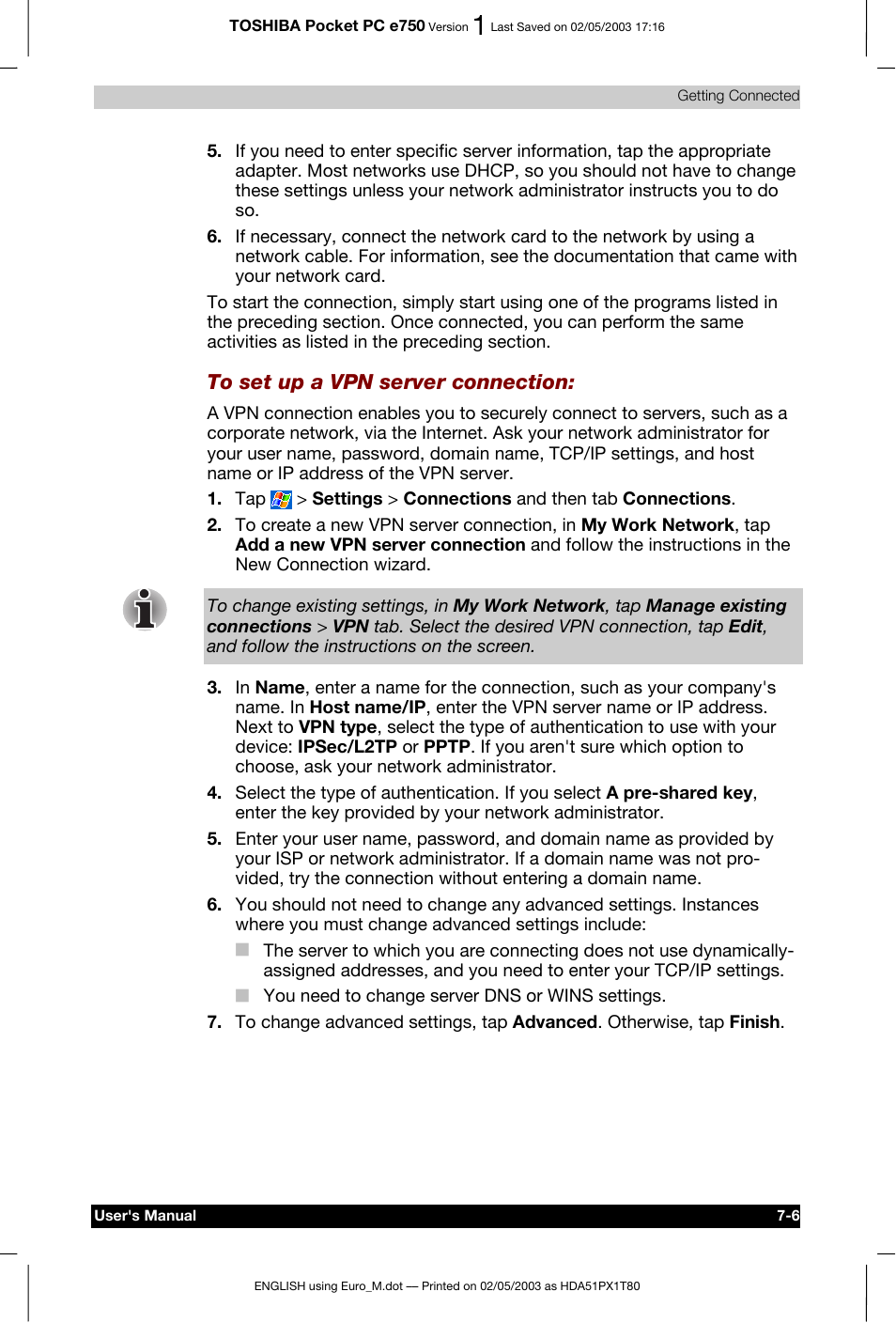 Toshiba Pocket PC e750 User Manual | Page 112 / 215