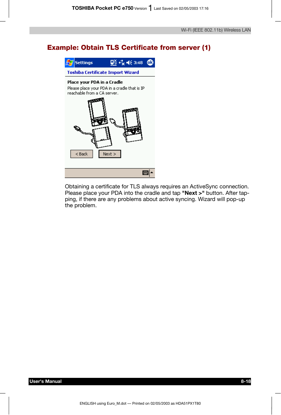 Example: obtain tls certificate from server (1) | Toshiba Pocket PC e750 User Manual | Page 132 / 215