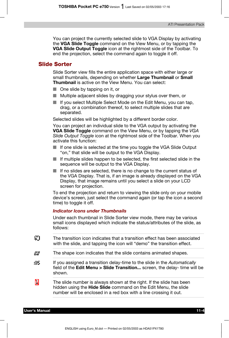 Slide sorter | Toshiba Pocket PC e750 User Manual | Page 176 / 215