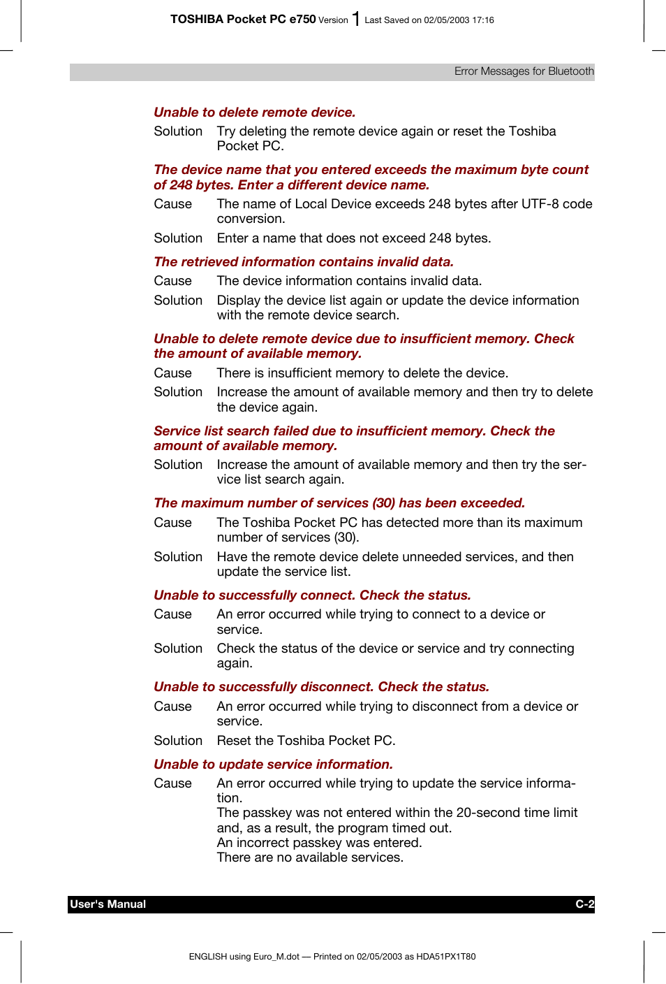 Toshiba Pocket PC e750 User Manual | Page 201 / 215