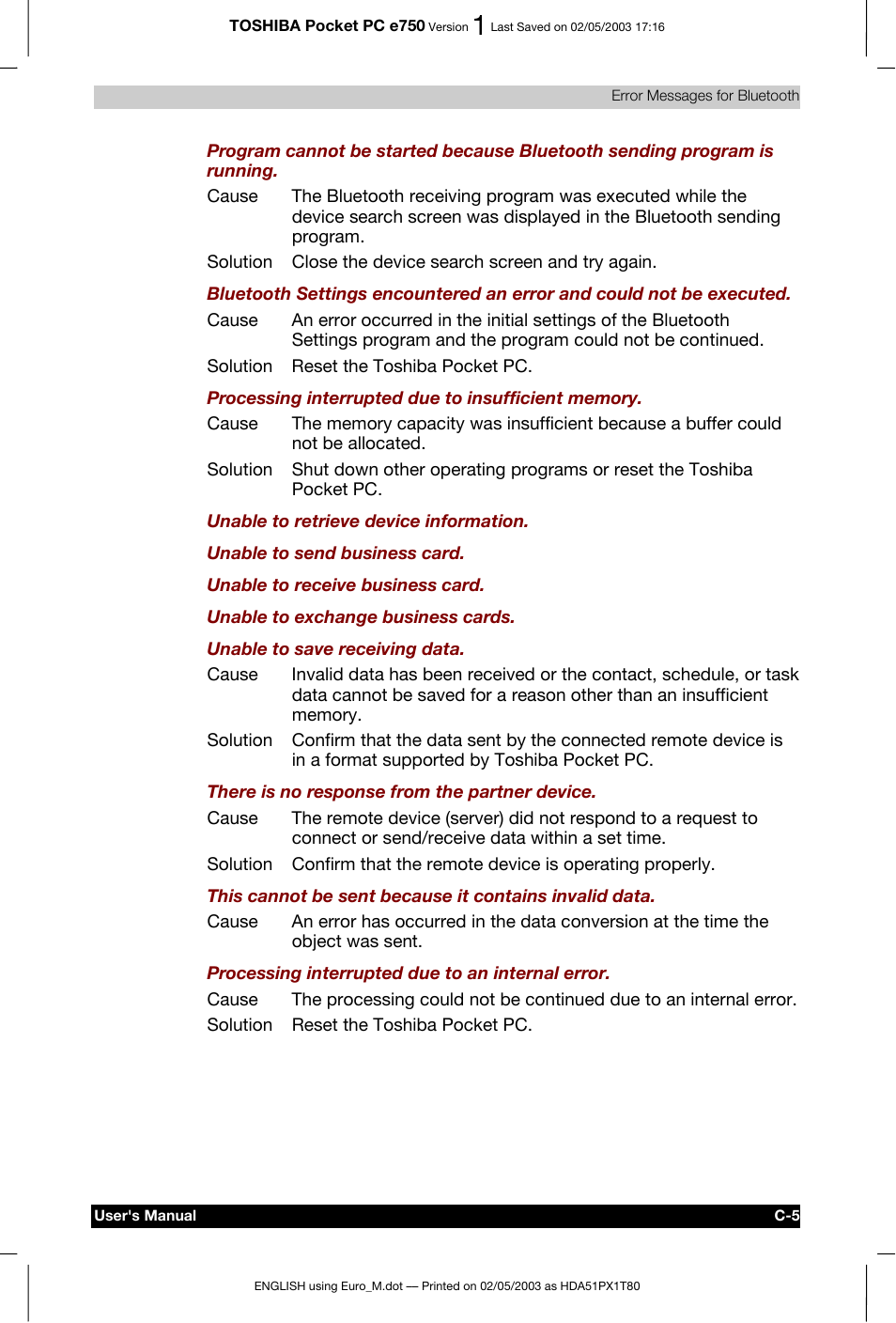 Toshiba Pocket PC e750 User Manual | Page 204 / 215