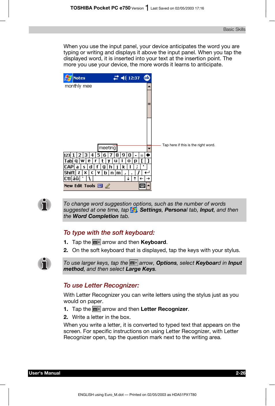 Toshiba Pocket PC e750 User Manual | Page 49 / 215